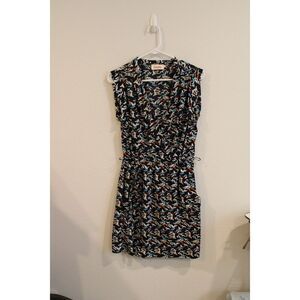 Louche navy blue zaza bird diress mini sleeveless surplice front size 12